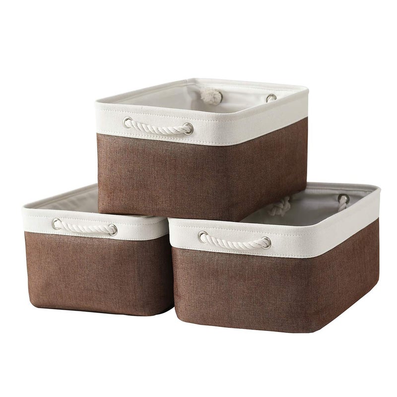 Sacyic Large Storage Baskets for Shelves, Fabric Baskets for Organizing, Collapsible Storage Bins for Closet, Nursery, Clothes, Home & Office [3-Pack, White&Brown] - Image 1